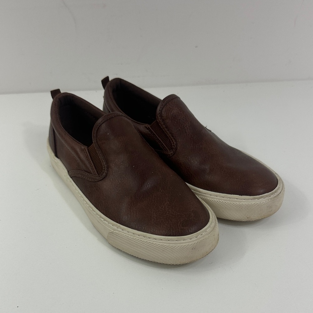 Men's Brown Slip-On Casual Leather Sneakers